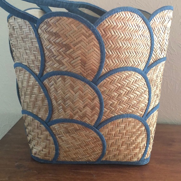 Elegant Blue and Tan Woven Tote Bag - Picture 8 of 12